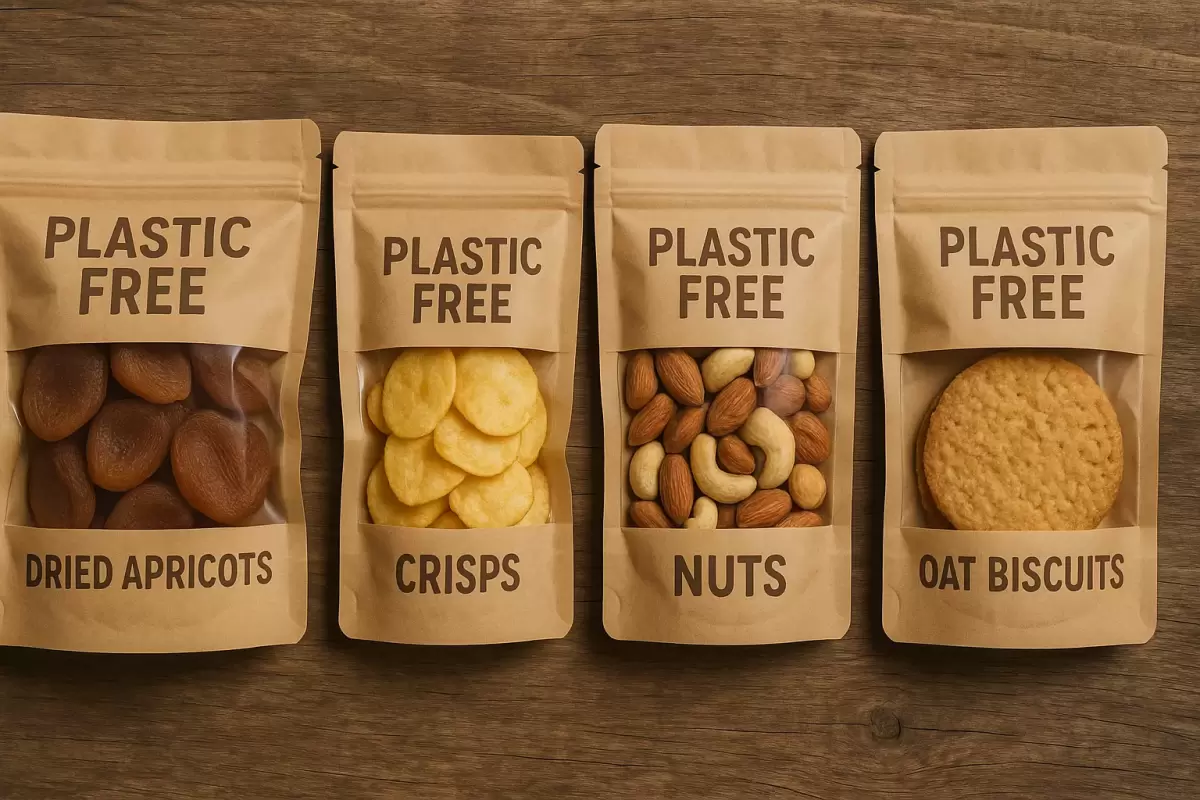 Mercado de snacks embalados sem plástico deve dobrar até 2033 impulsionado pela demanda por sustentabilidade.