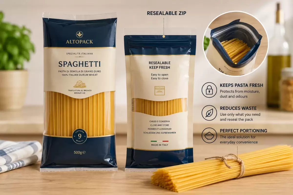 Altopack Adds Resealable Zip Functionality to Spaghetti Packaging